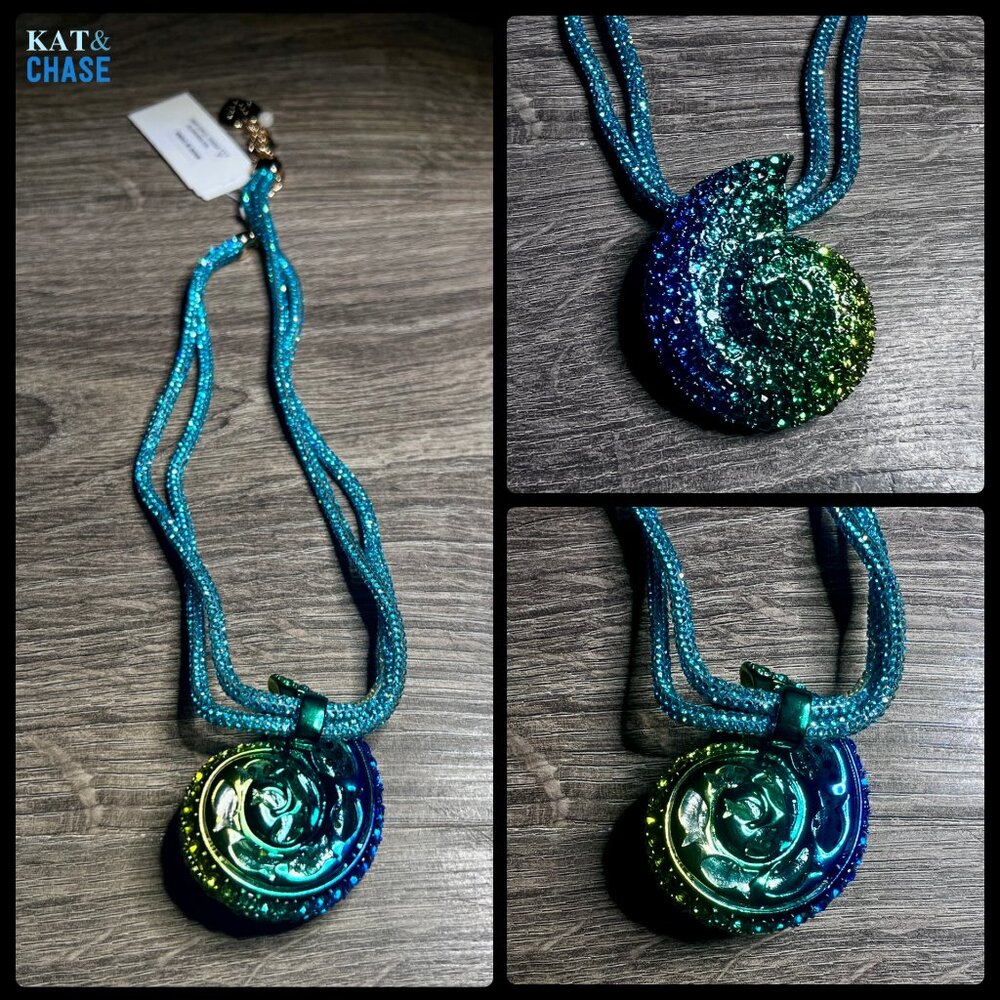 Betsey Johnson Mermaid Jewels Necklace 15" Conch Shell Blue Ombre Ursula Ariel - Picture 9 of 11